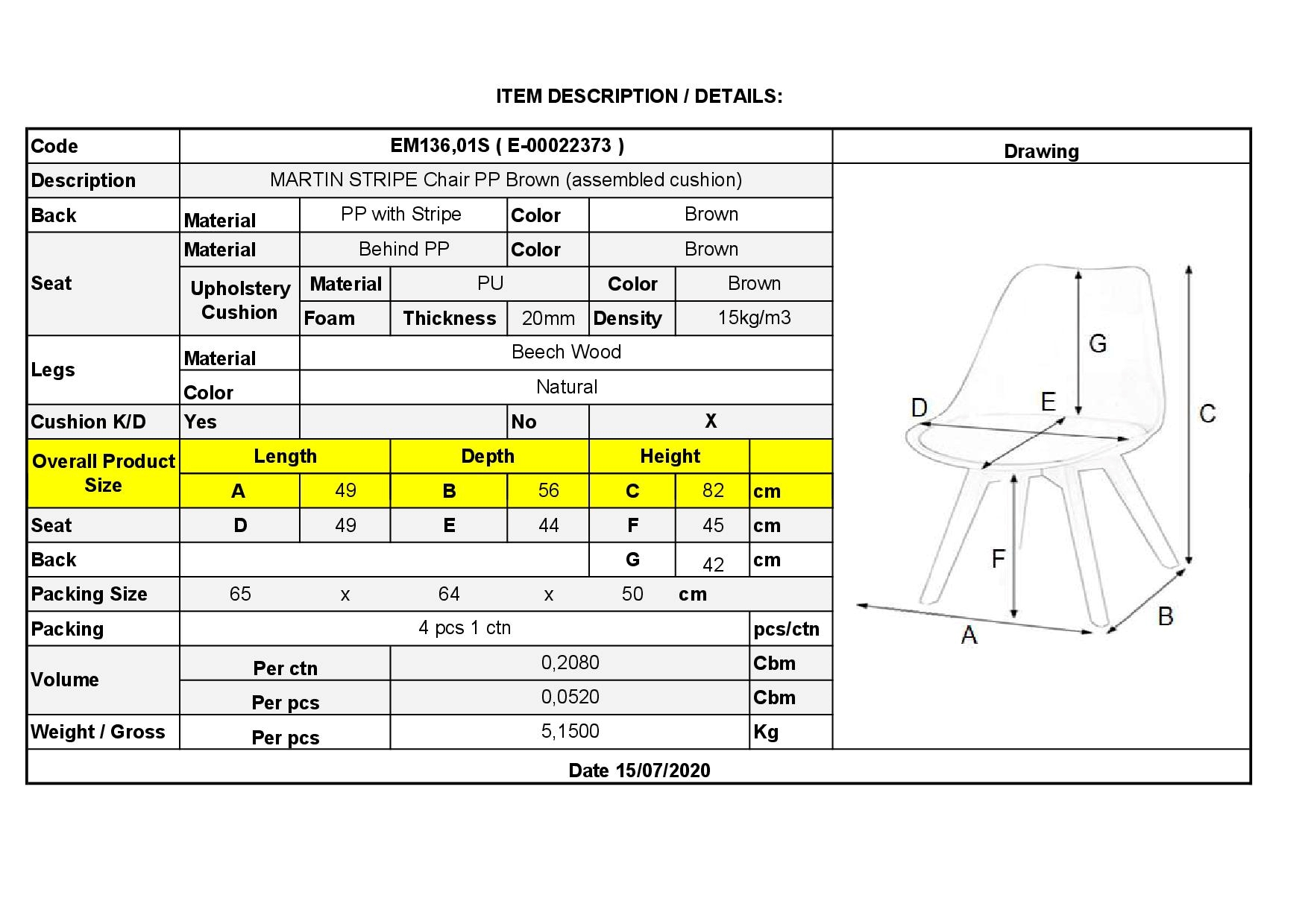 Καρέκλα Ξύλινο Πόδι / PP Καφέ 6