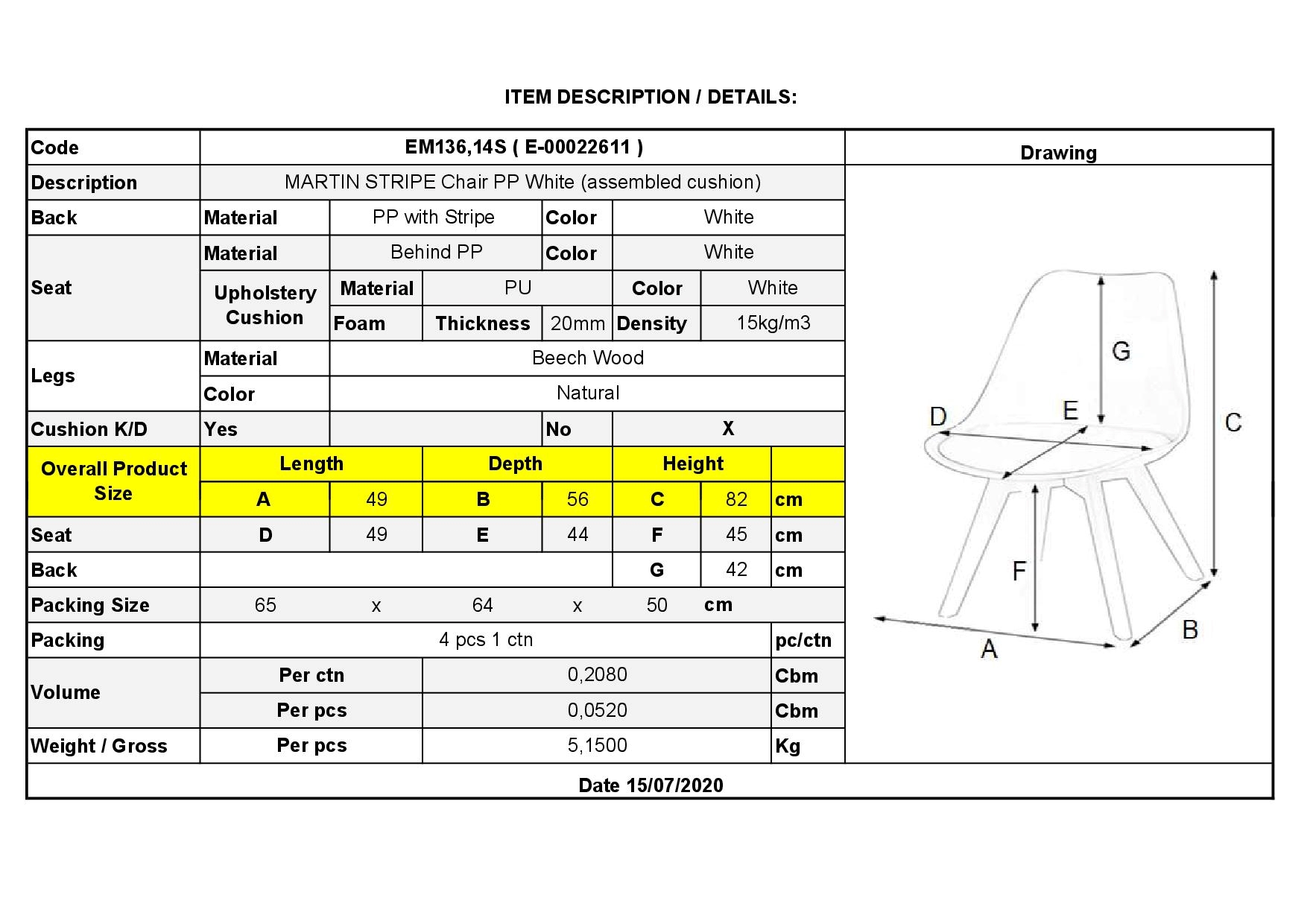 Καρέκλα Ξύλινο Πόδι / PP Άσπρο 6