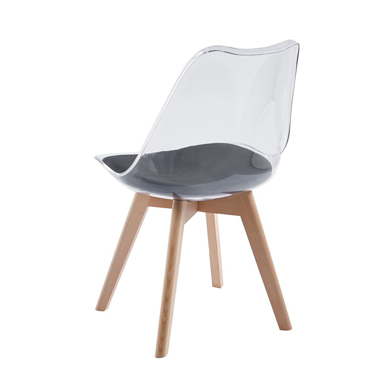 Καρέκλα Ξύλο, PET Clear, PU Μαύρο, Μονταρισμένη Ταπετσαρία 3