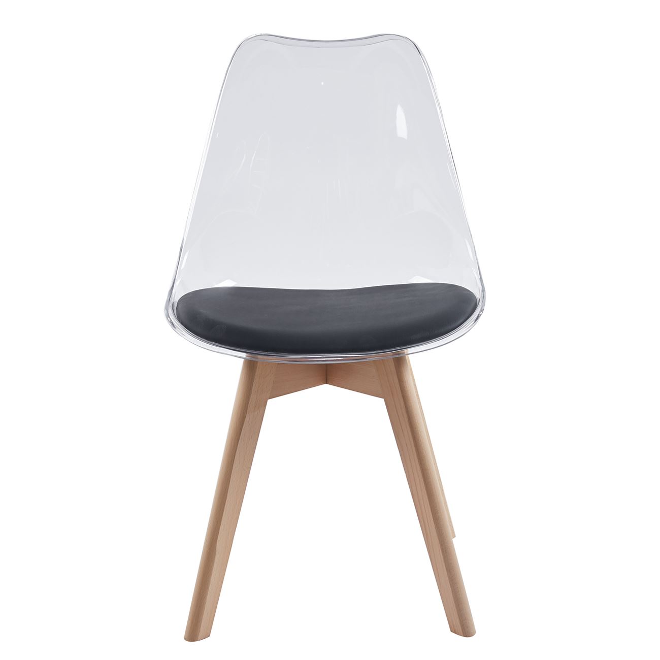 Καρέκλα Ξύλο, PET Clear, PU Μαύρο, Μονταρισμένη Ταπετσαρία 4