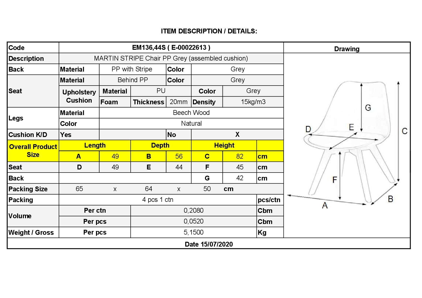 Καρέκλα Ξύλινο Πόδι / PP Γκρι 6