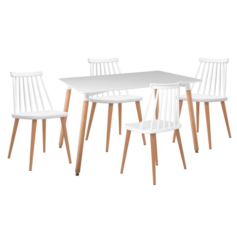 Τραπεζαρία: Τραπέζι 120x80 Οξιά/MDF + 4 Καρέκλες Μέταλλο Βαφή Φυσικό PP Άσπρο 1