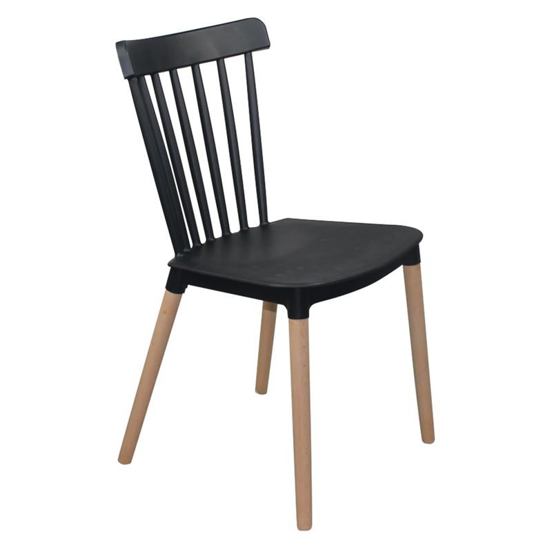 Καρέκλα Τραπεζαρίας - Κουζίνας, PP Μαύρο, Πόδια Οξιά Φυσικό 1