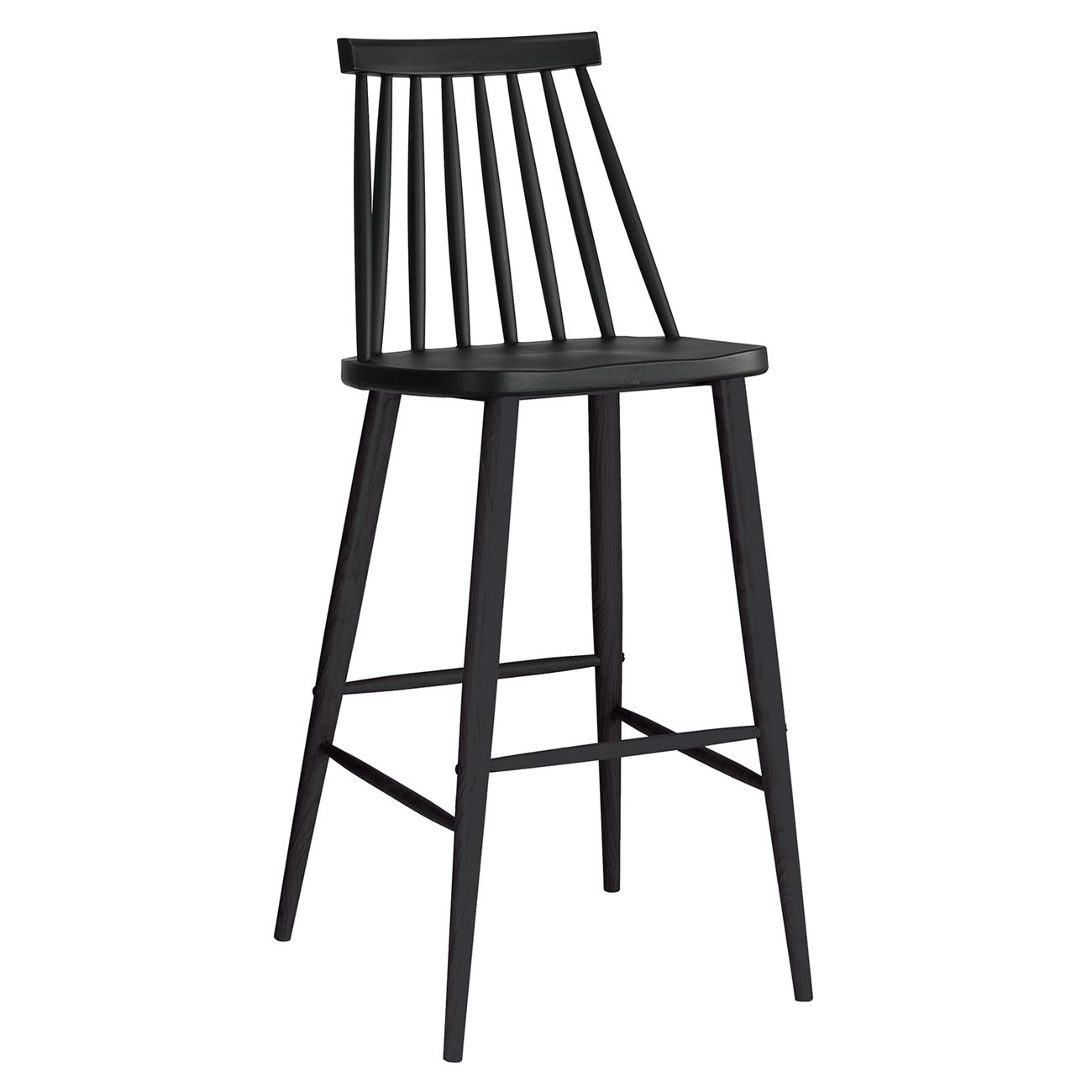 Σκαμπό BAR με Πλάτη, Μέταλλο Βαφή Μαύρο, PP Μαύρο 2