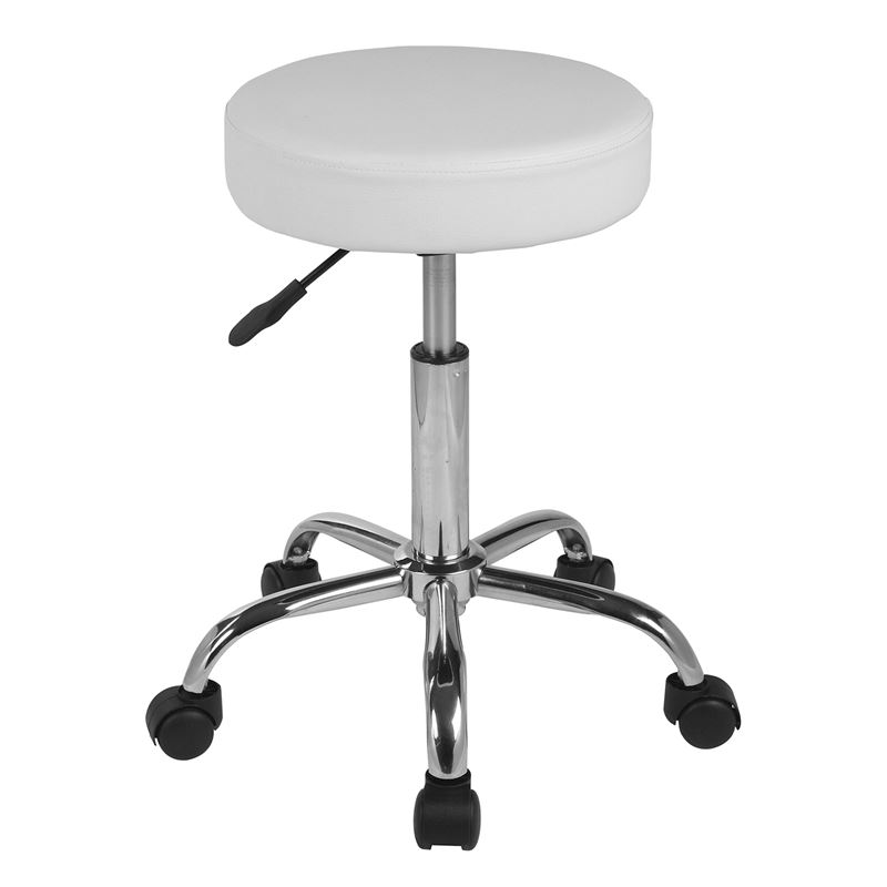 Σκαμπό, Βάση Χρώμιο, PU Άσπρο, Ρυθμιζόμενο Ύψος, Περιστρεφόμενο, Τροχήλατο 1