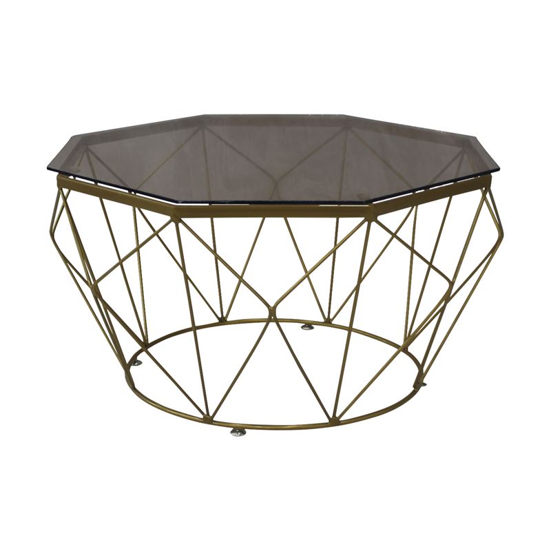 Τραπεζάκι Σαλονιού Οκτάγωνο Μέταλλο Βαφή Χρυσό Γυαλί Tee Colour Tempered 1