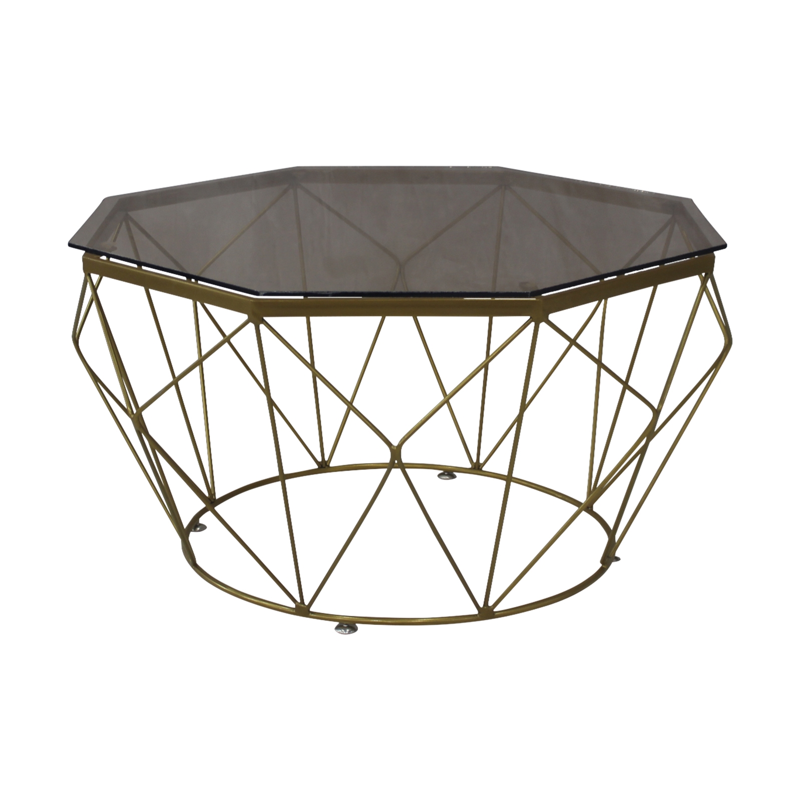 Τραπεζάκι Σαλονιού Οκτάγωνο Μέταλλο Βαφή Χρυσό Γυαλί Tee Colour Tempered 2