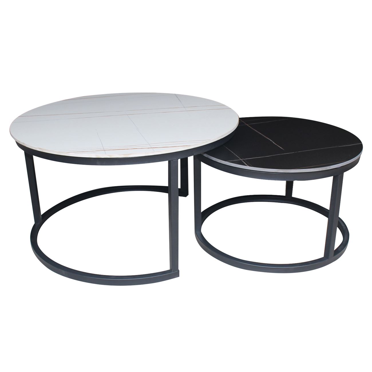 TERRY Set2 Τραπεζάκια Σαλονιού , Μέταλλο Βαφή Μαύρο, Sintered Stone White-Black Marble 2