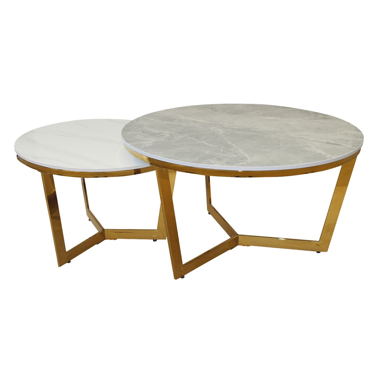 OTTO Set 2 Τραπεζάκια Σαλονιού , Χρώμιο Χρυσό, Sintered Stone Grey-White Marble 2