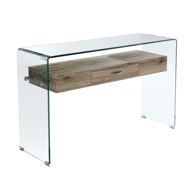 Wood Κονσόλα Γυαλί Clear 12mm - Ράφι με Συρτάρι Απόχρωση Δρυς 1