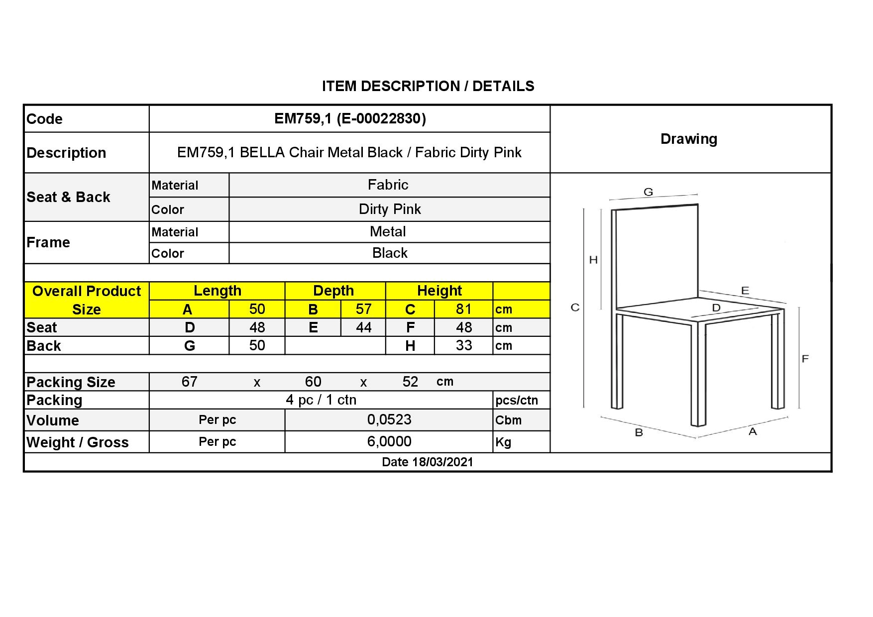 Καρέκλα Τραπεζαρίας Κουζίνας - Μέταλλο Βαφή Μαύρο Ύφασμα Velure Dirty Pink 3