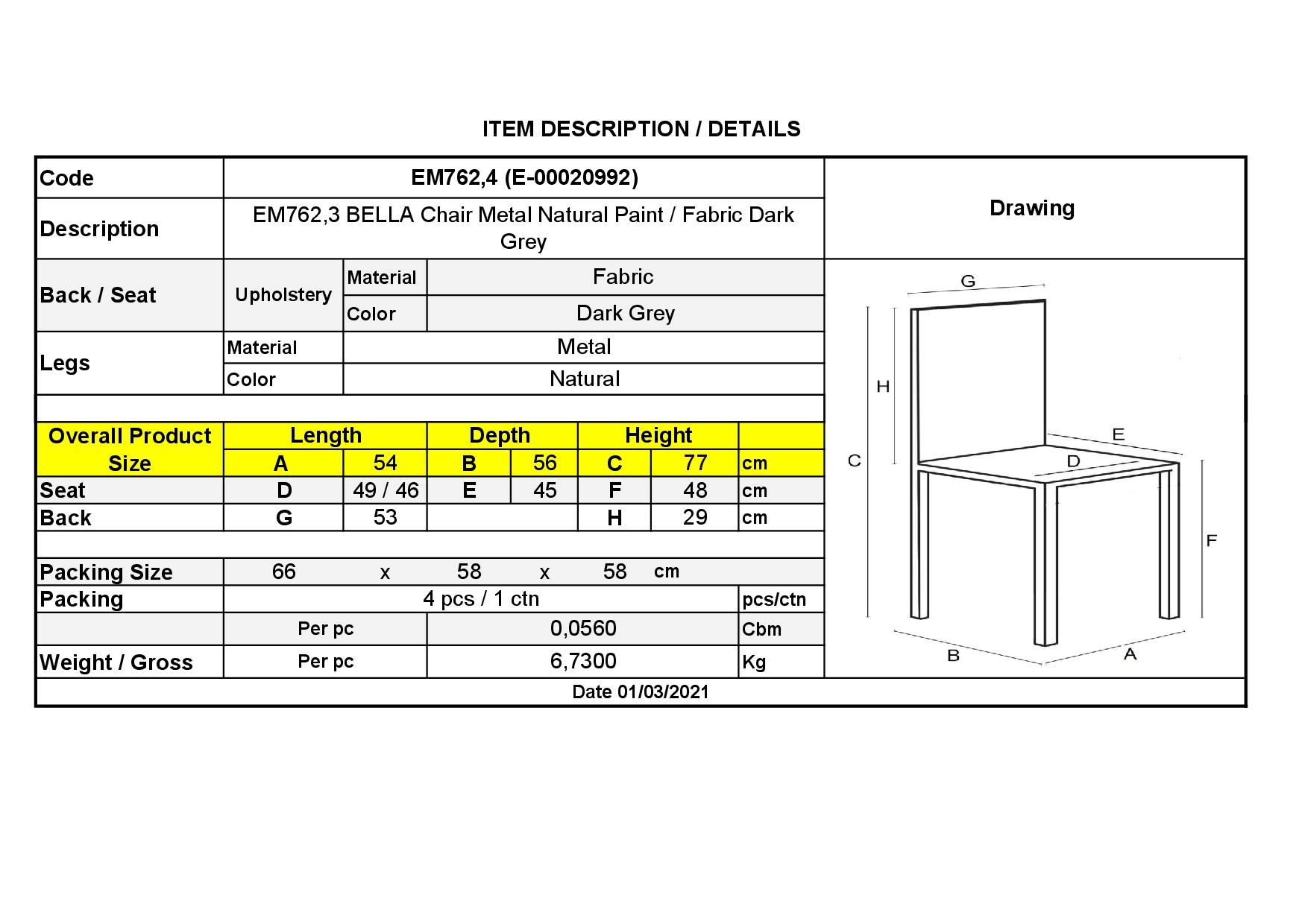 Καρέκλα Τραπεζαρίας Κουζίνας - Μέταλλο Βαφή Φυσικό Ύφασμα Σκούρο Γκρι 3