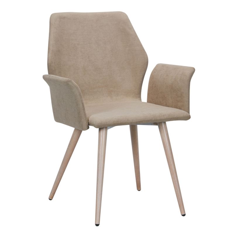 Πολυθρόνα Τραπεζαρίας Κουζίνας Μέταλλο Βαφή Φυσικό / Ύφασμα Ανοιχτό Καφέ 1