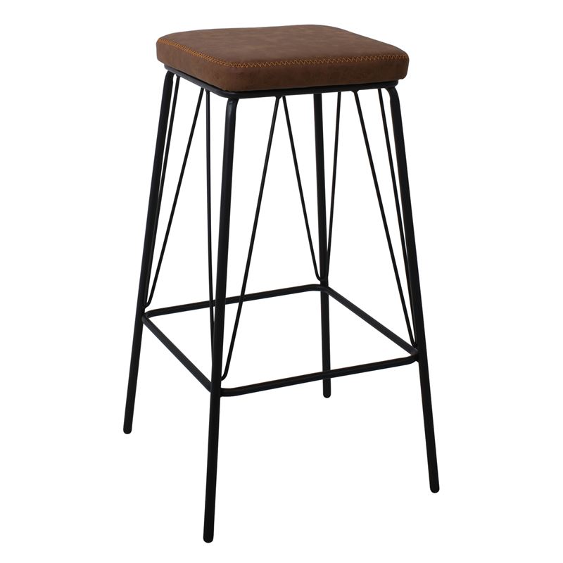 Σκαμπώ BAR Μέταλλο Βαφή Μαύρο / PU Vintage Brown 1