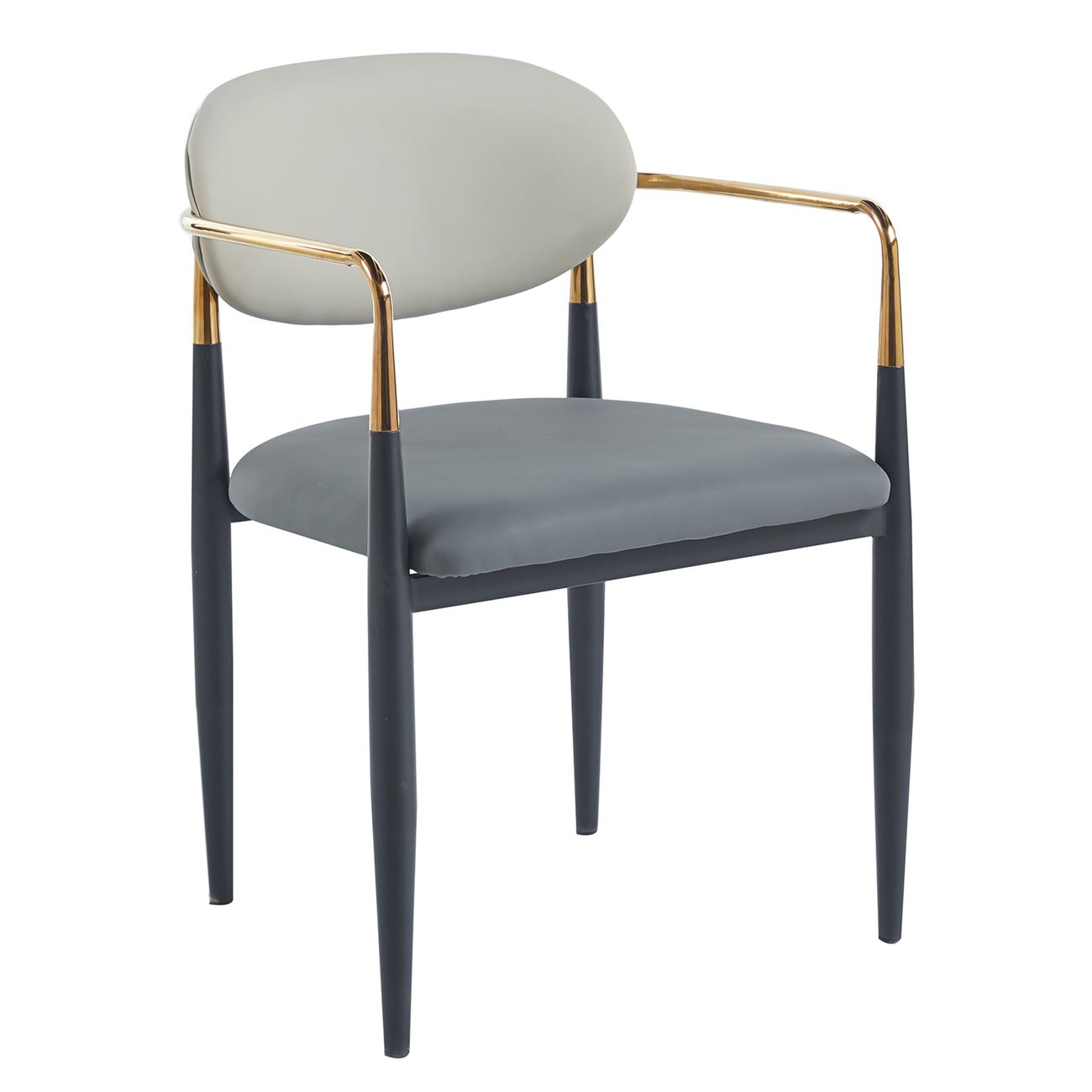 Πολυθρόνα Μέταλλο Βαφή Μαύρο-Gold, Pu Ανοιχτό Γκρι-Σκούρο Γκρι 2