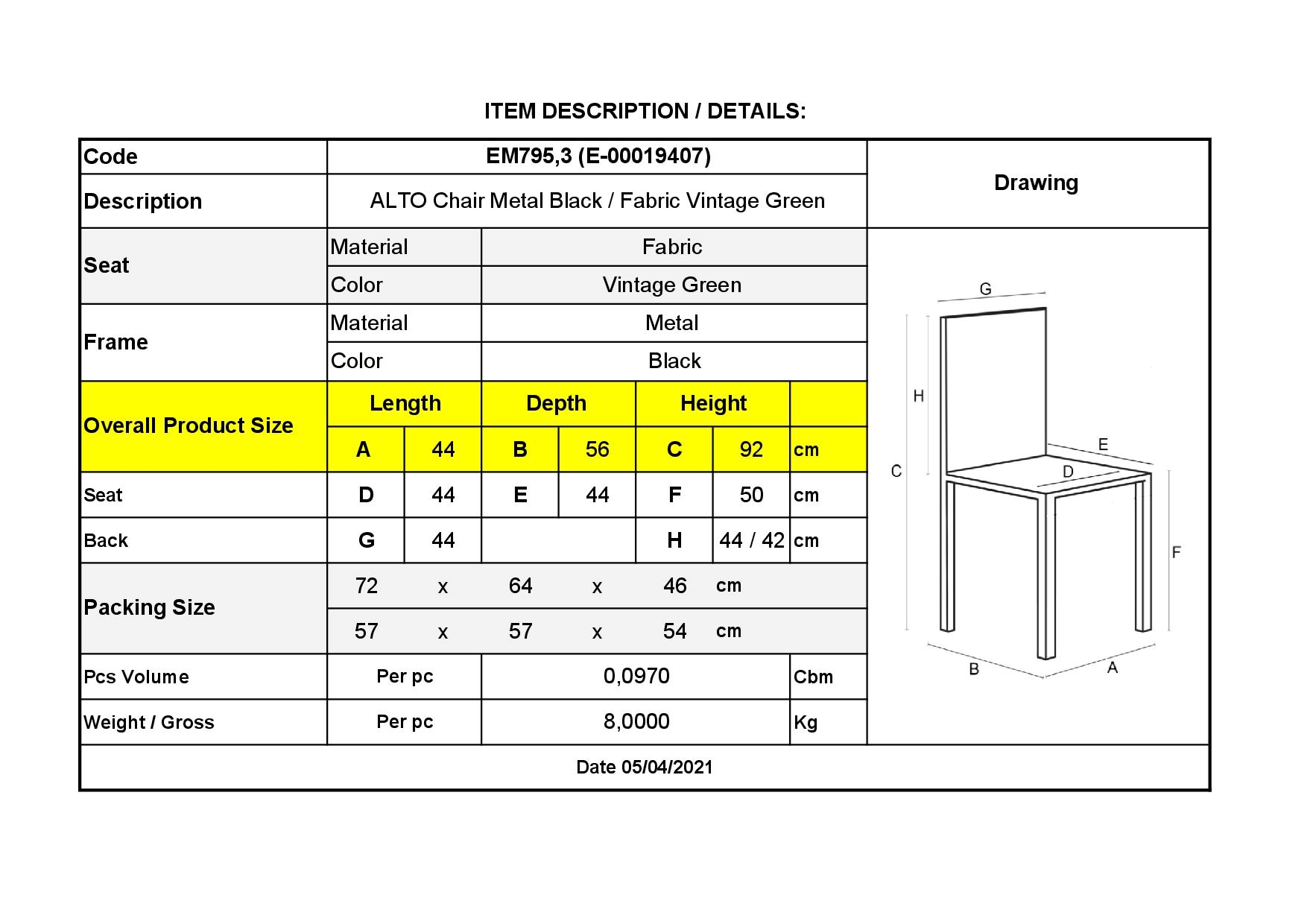 Καρέκλα Μέταλλο Βαφή Μαύρο - Ύφασμα Vintage Green 3