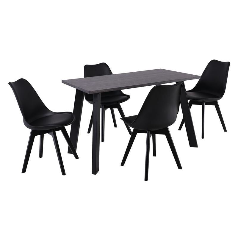 Set Τραπεζαρία: Τραπέζι + 4 Καρέκλες, MDF Grey Walnut, Μέταλλο-Ξύλο-PP και PU Μαύρο 1