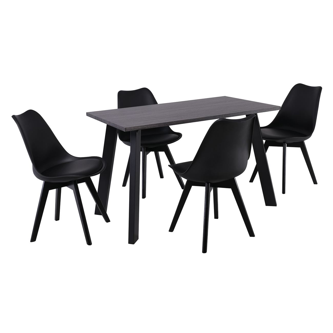 Set Τραπεζαρία: Τραπέζι + 4 Καρέκλες, MDF Grey Walnut, Μέταλλο-Ξύλο-PP και PU Μαύρο 2