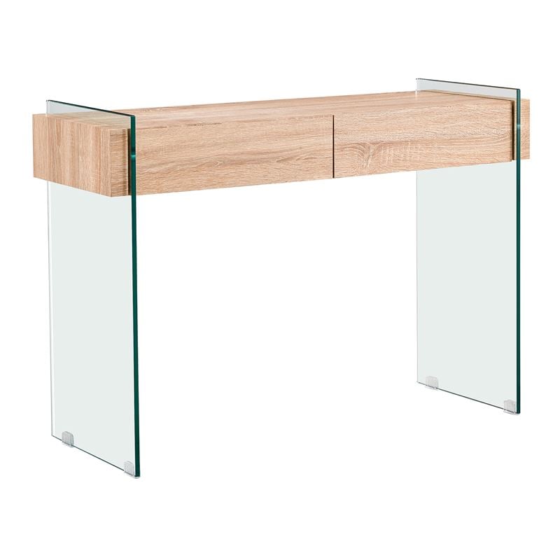 Wood Κονσόλα Διάφανο Γυαλί 12mm - με Συρτάρια Απόχρωση Δρυς 1