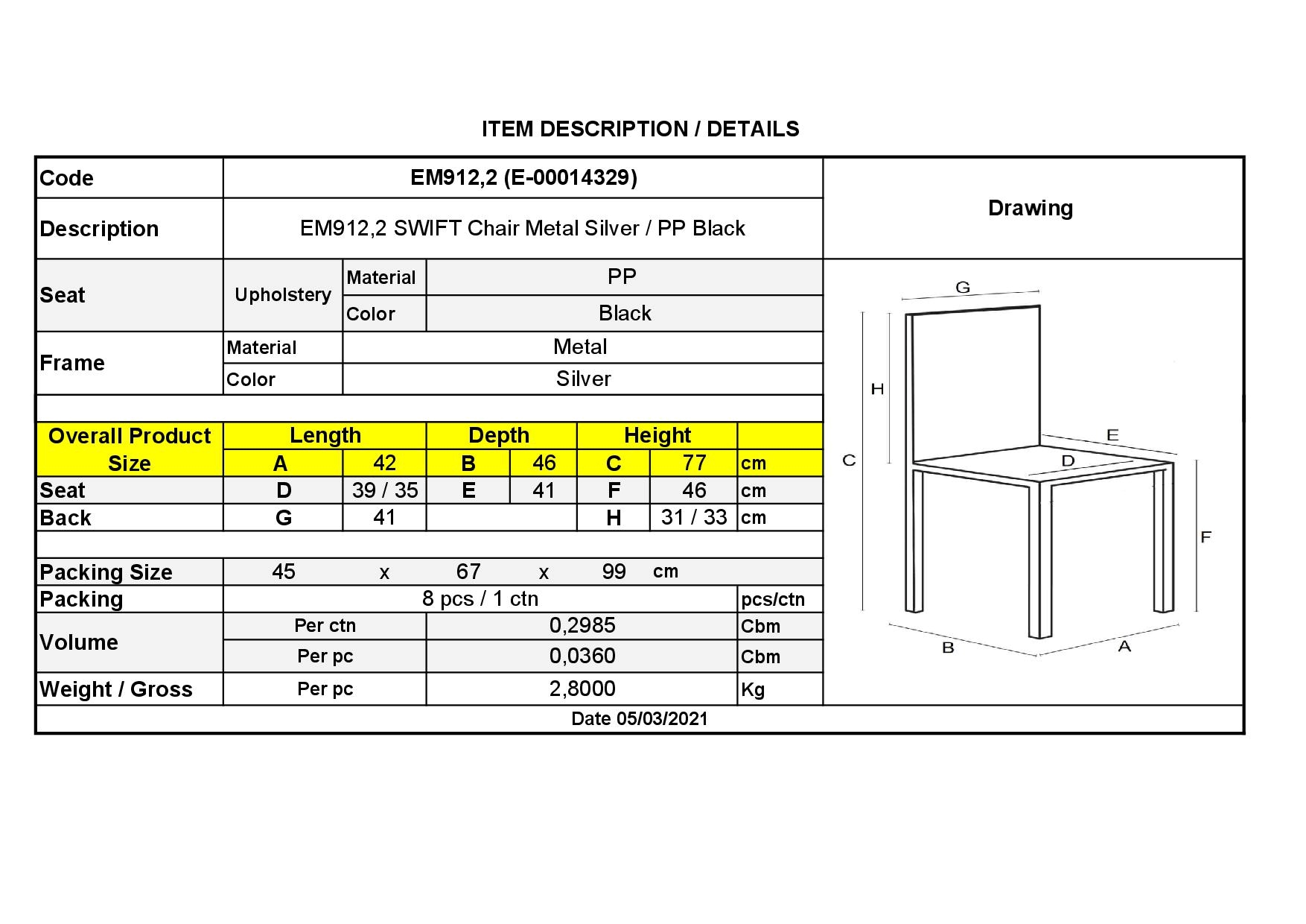 Καρέκλα Στοιβαζόμενη Mέταλλο Βαφή Silver / PP Μαύρο 3