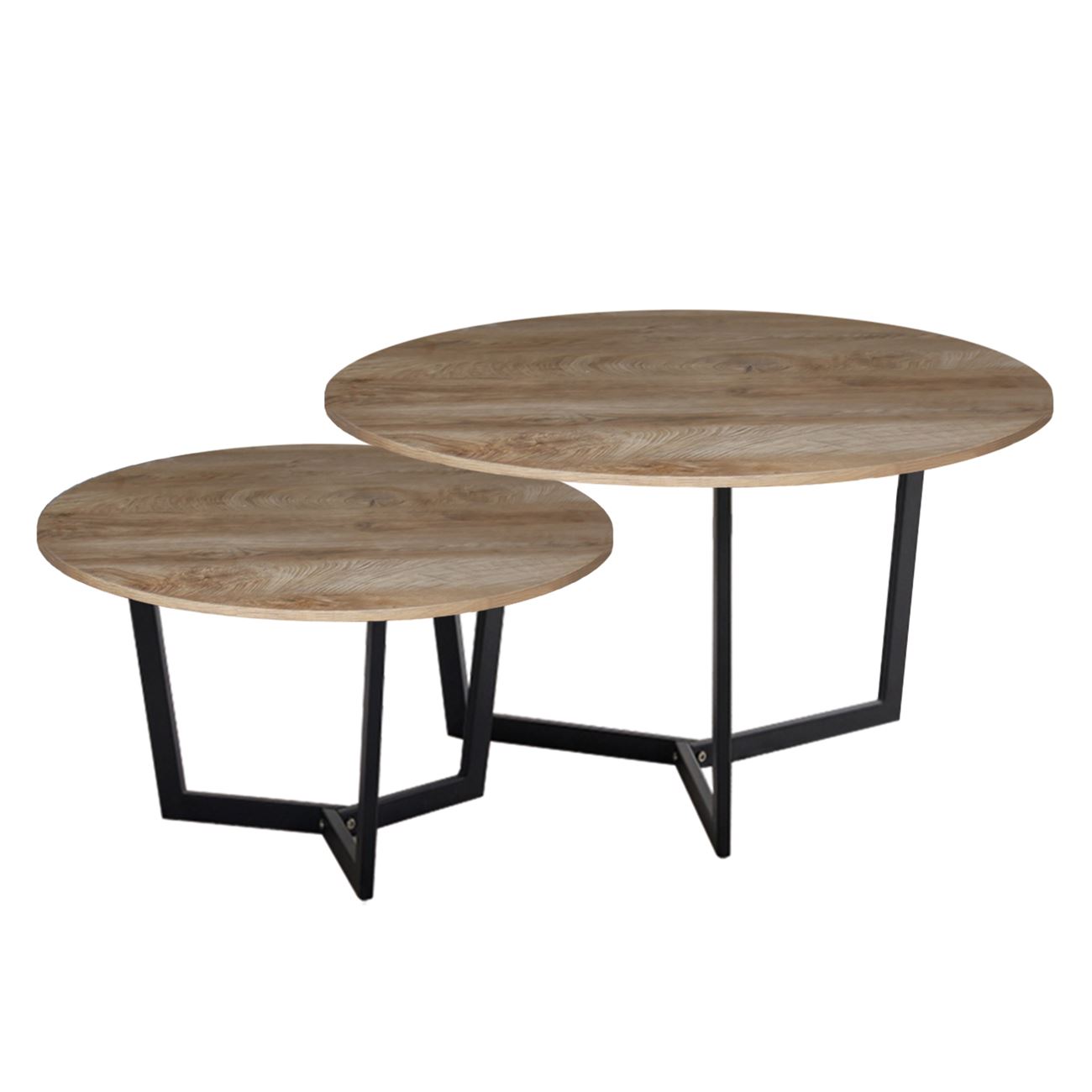 TEDDY Set-2 Τραπεζάκια Σαλονιού-Καθιστικού, Μέταλλο Μαύρο, Απόχρωση Καρυδί 2