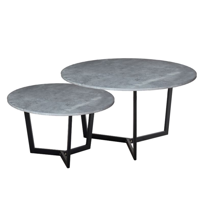 TEDDY Set-2 Τραπεζάκια Σαλονιού-Καθιστικού, Μέταλλο Μαύρο, Απόχρωση Cement 1