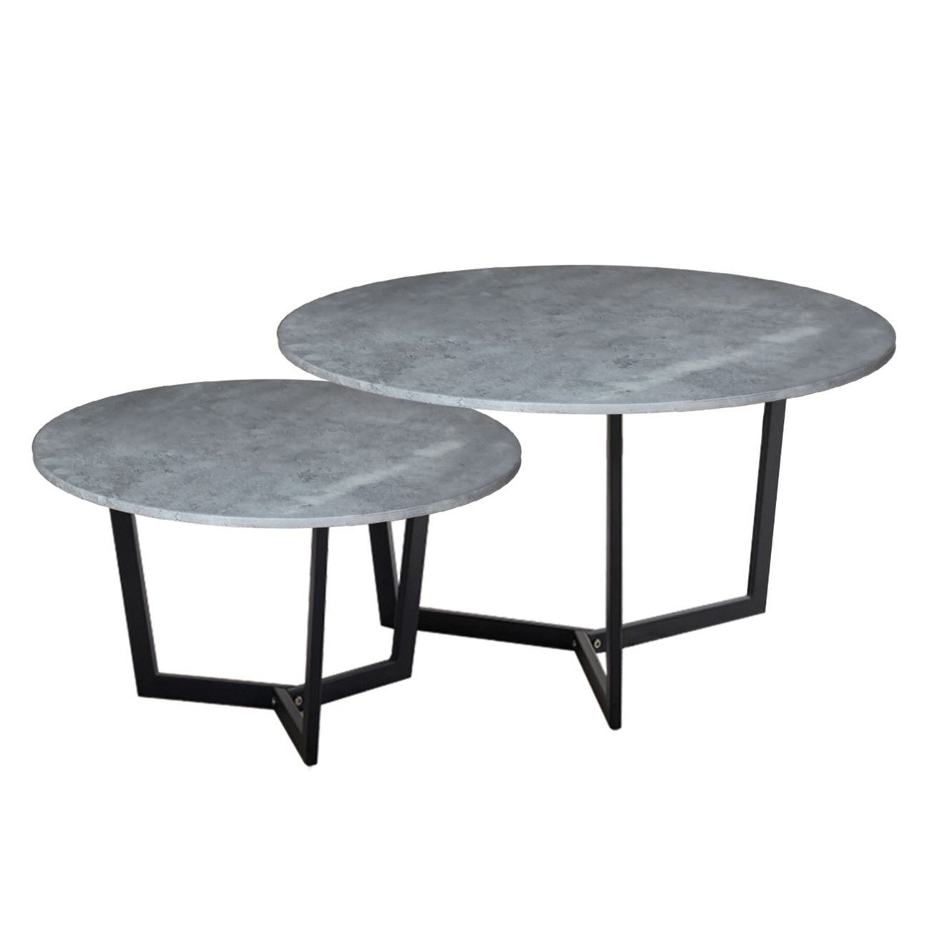 TEDDY Set-2 Τραπεζάκια Σαλονιού-Καθιστικού, Μέταλλο Μαύρο, Απόχρωση Cement 2