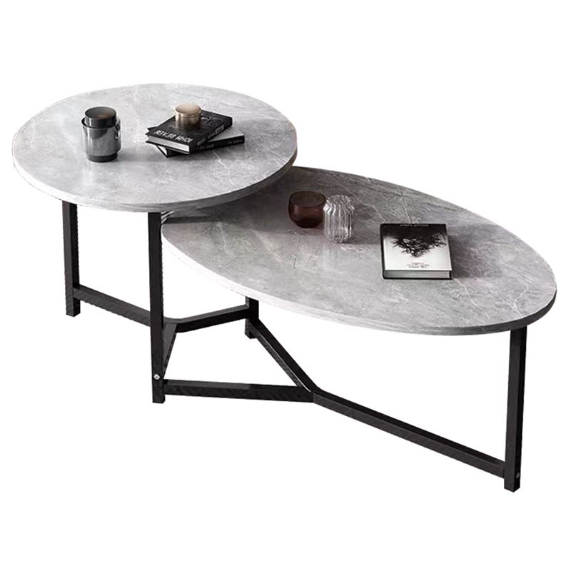 TRONIC Τραπεζάκι Σαλονιού- Καθιστικού Διπλό, Μέταλλο Μαύρο, Επιφάνεια Απόχρωση Γκρι 1