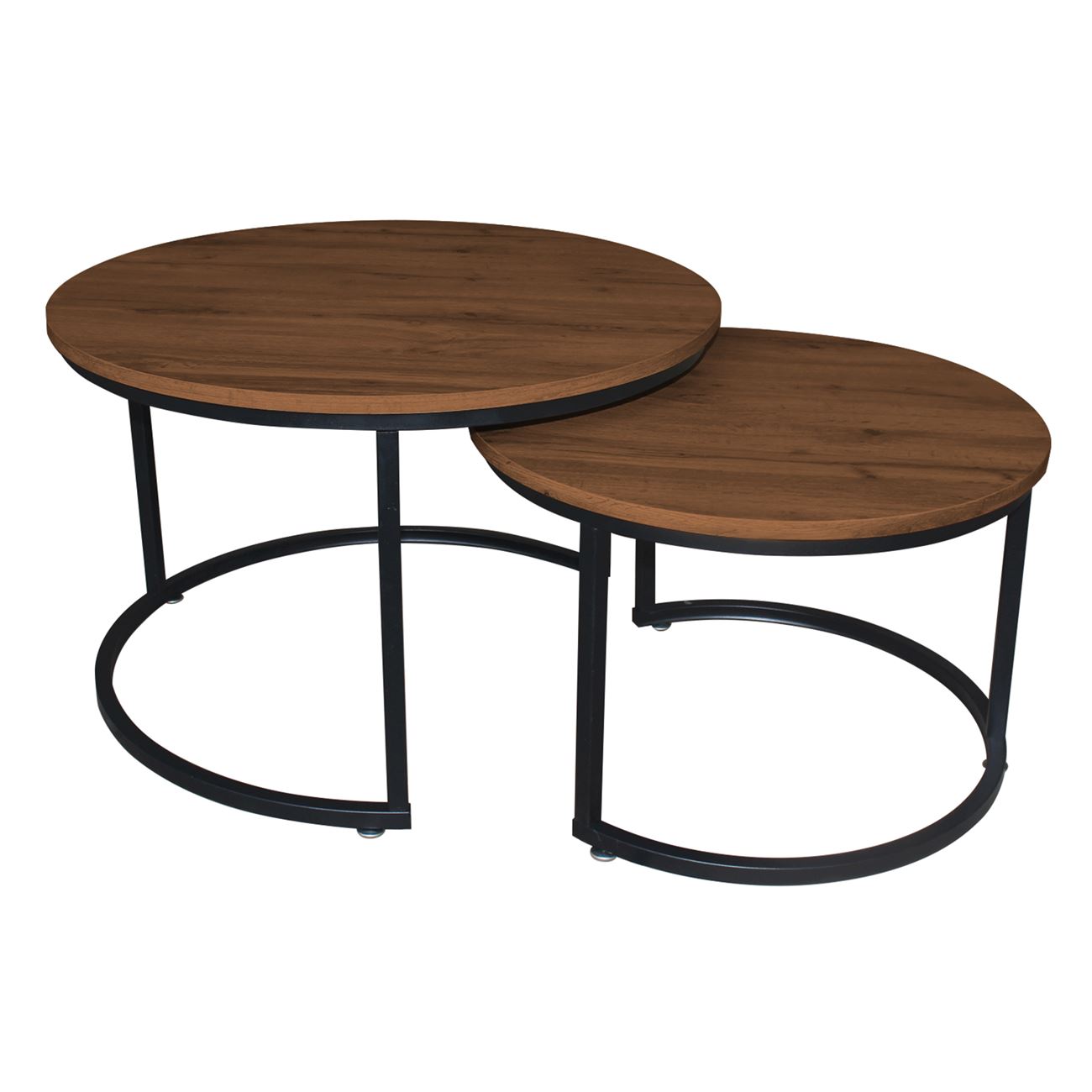 BOZZI Set-2 Τραπεζάκια Σαλονιού-Καθιστικού, Μέταλλο Βαφή Μαύρο, Απόχρωση Καρυδί 2