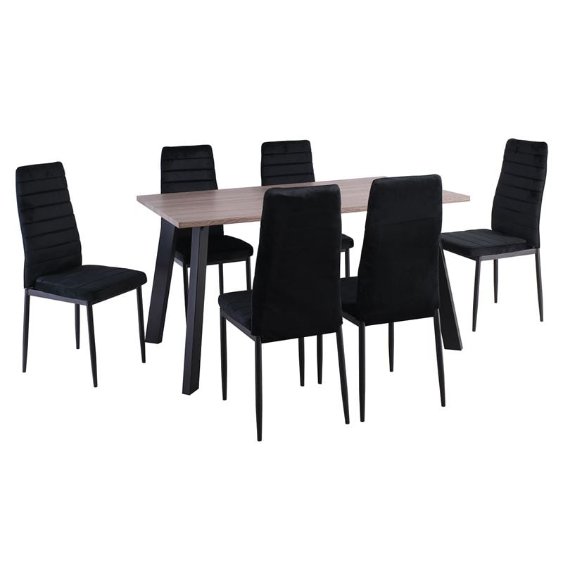 Τραπεζαρία Μέταλλ ο Βαφή Μαύρο, Τραπέζι Sonoma Oak + 6 Καρέκλες Velure Μαύρο 1