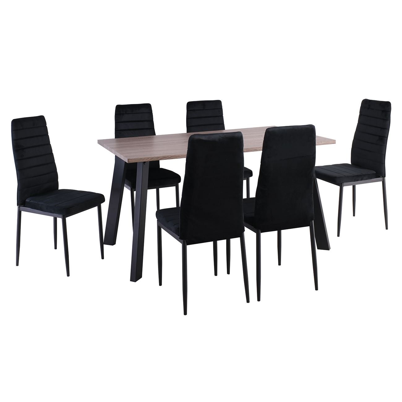 Τραπεζαρία Μέταλλ ο Βαφή Μαύρο, Τραπέζι Sonoma Oak + 6 Καρέκλες Velure Μαύρο 2