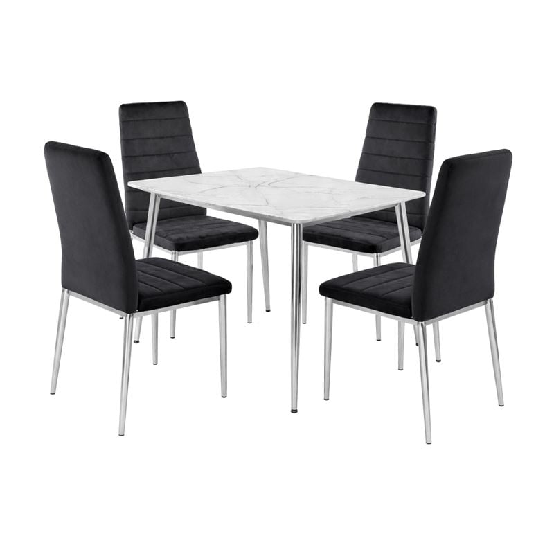 Set Τραπεζαρία: Τραπέζι + 4 Καρέκλες, Χρώμιο - Sintered Stone - Velure Μαύρο 1