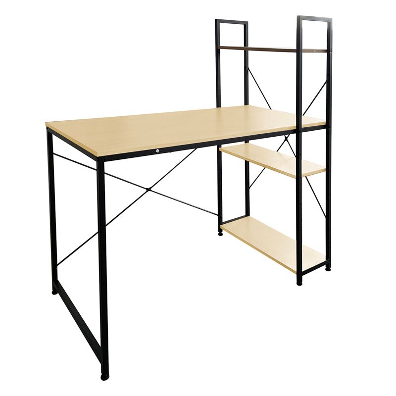 ΓΡΑΦΕΙΟ Η/Υ με 4 Ράφια Μέταλλο Βαφή Μαύρο, Melamine Beech 1