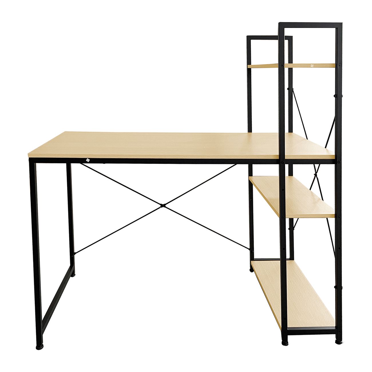 ΓΡΑΦΕΙΟ Η/Υ με 4 Ράφια Μέταλλο Βαφή Μαύρο, Melamine Beech 3