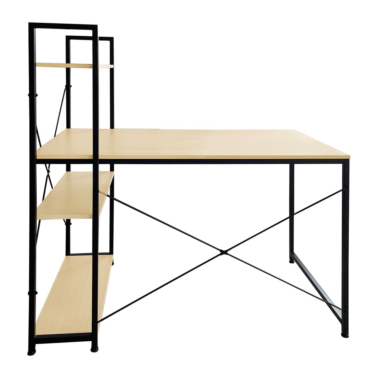 ΓΡΑΦΕΙΟ Η/Υ με 4 Ράφια Μέταλλο Βαφή Μαύρο, Melamine Beech 4