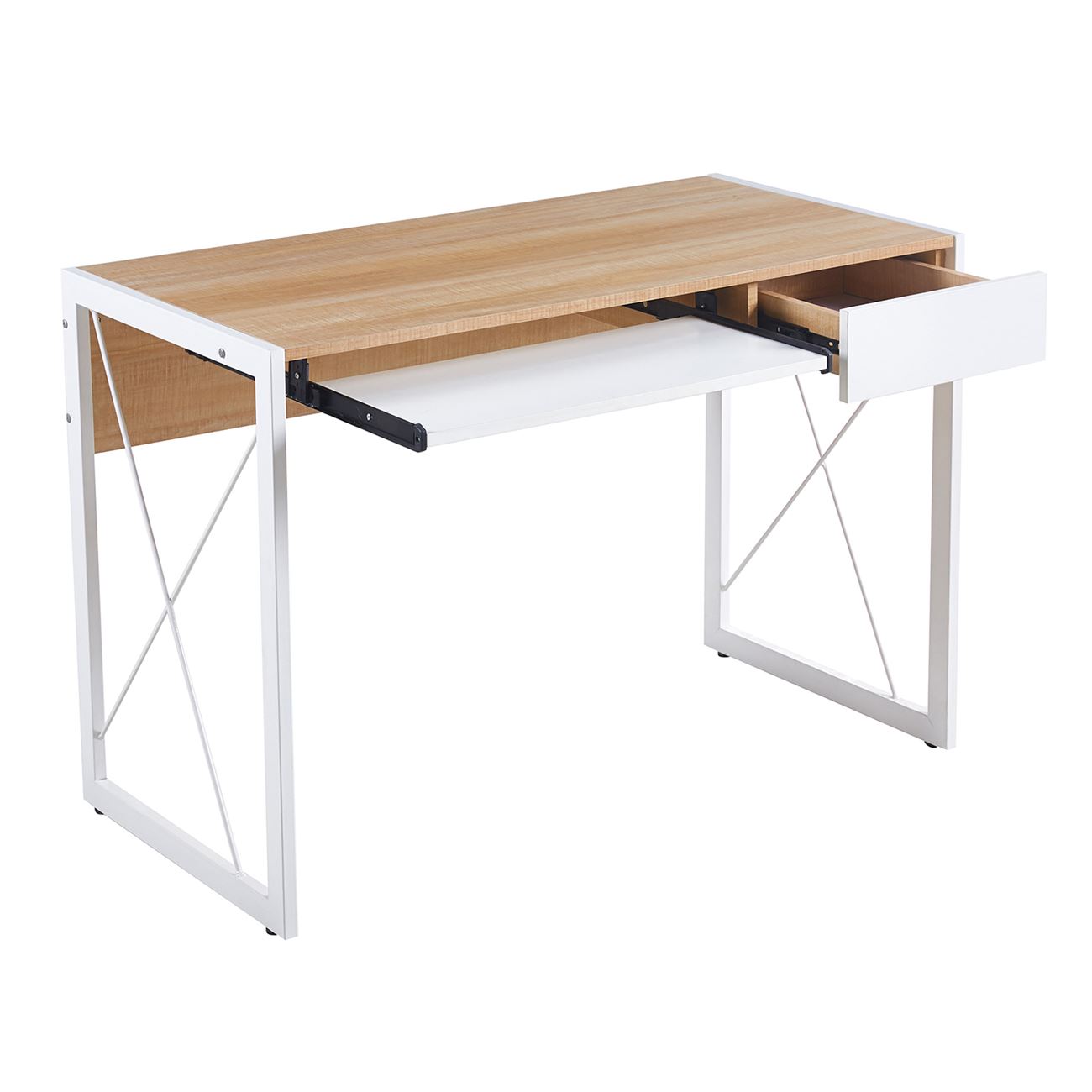 Γραφείο Η/Υ, Μέταλλο Βαφή Άσπρο, Melamine Απόχρωση Sonoma 3