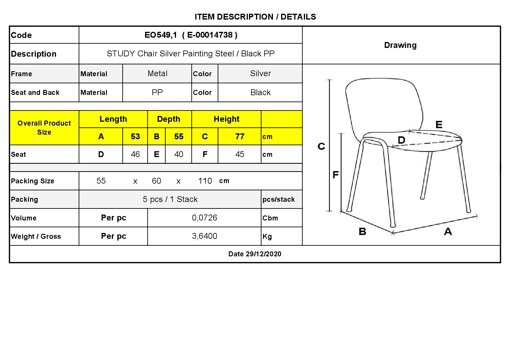 Καρέκλα Στοιβαζόμενη Μέταλλο Βαφή Silver / PP Μαύρο 4