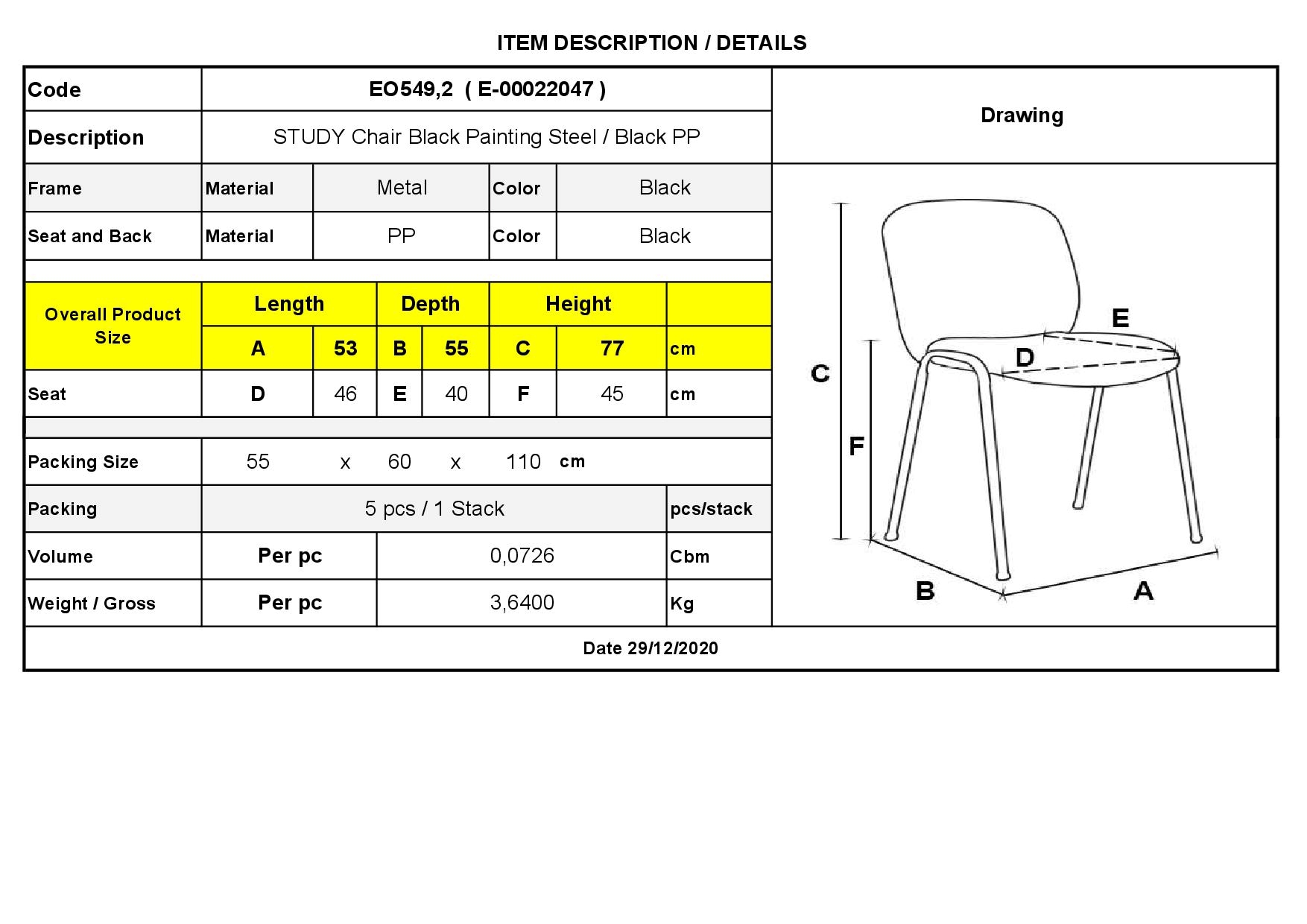 Καρέκλα Στοιβαζόμενη Μέταλλο Βαφή Μαύρο / PP Μαύρο 3
