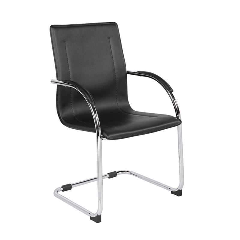 Πολυθρόνα Γραφείου Επισκέπτη Χρώμιο / PVC Μαύρο 1