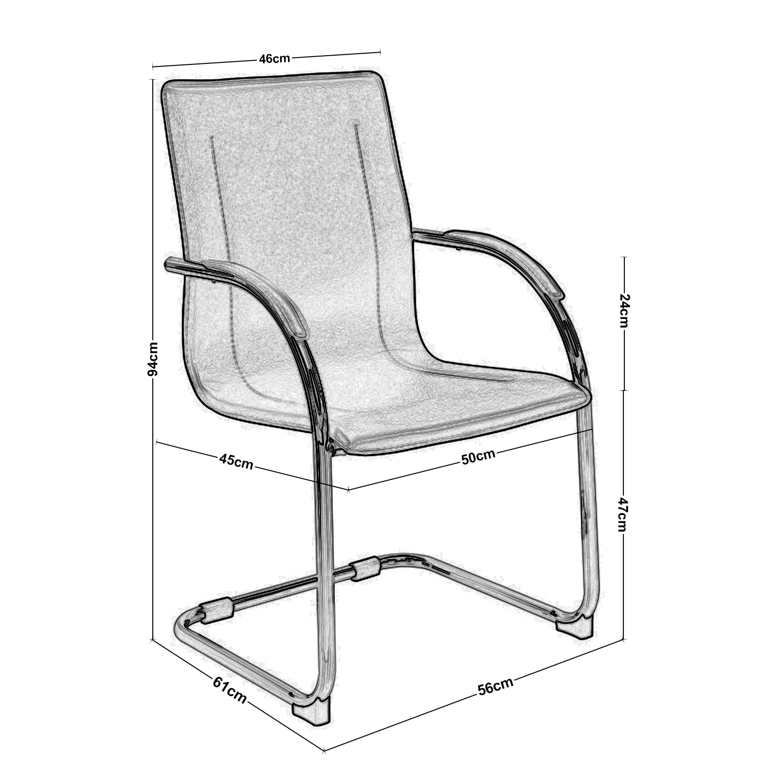 Πολυθρόνα Γραφείου Επισκέπτη Χρώμιο / PVC Μαύρο 3