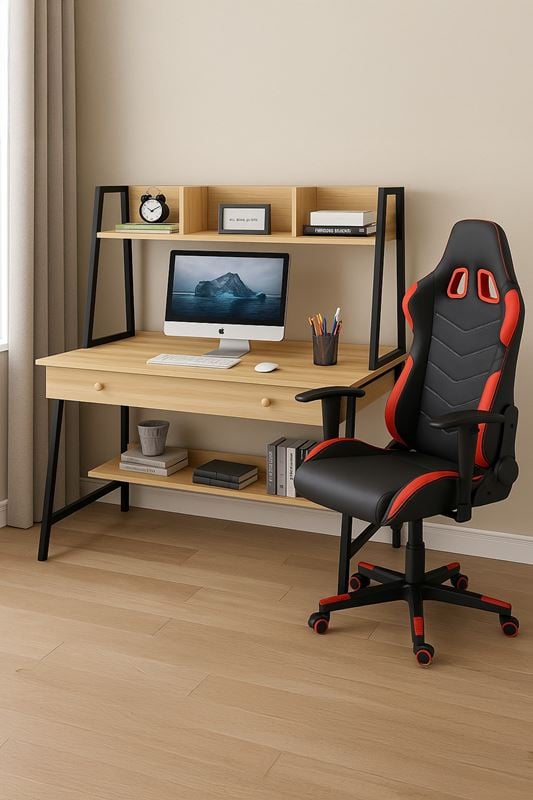 Set Γραφείο Η/Υ Sonoma - Μαύρο + Πολυθρόνα Gaming Μαύρο - Κόκκινο 1