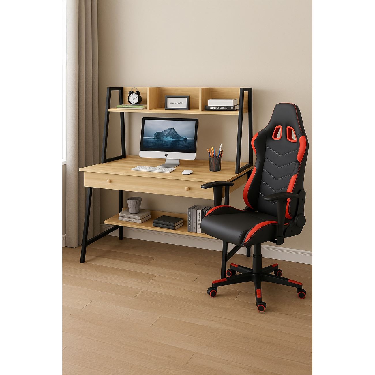 Set Γραφείο Η/Υ Sonoma - Μαύρο + Πολυθρόνα Gaming Μαύρο - Κόκκινο 2