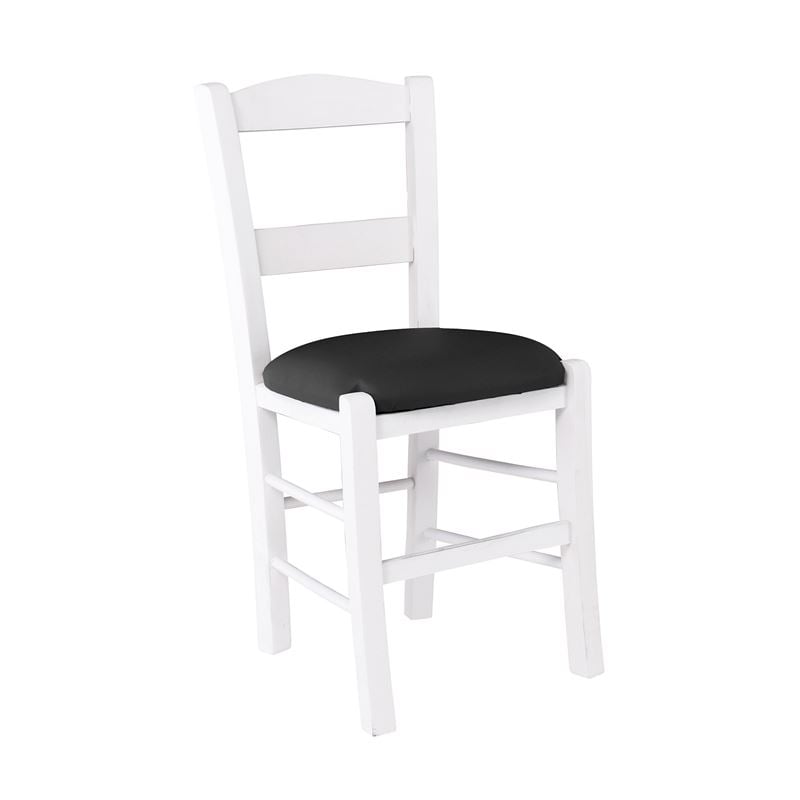 ΣΥΡΟΣ Καρέκλα Οξιά Βαφή Εμποτισμού Λάκα Άσπρο, Κάθισμα Pu Μαύρο 1