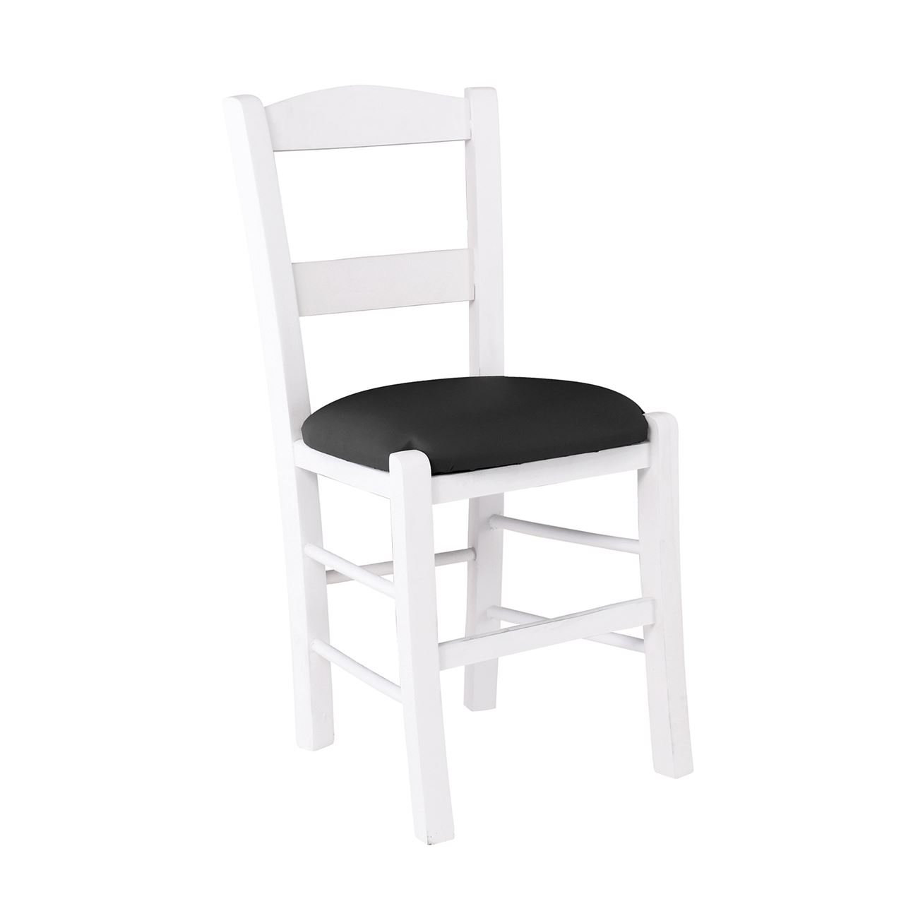 ΣΥΡΟΣ Καρέκλα Οξιά Βαφή Εμποτισμού Λάκα Άσπρο, Κάθισμα Pu Μαύρο 2