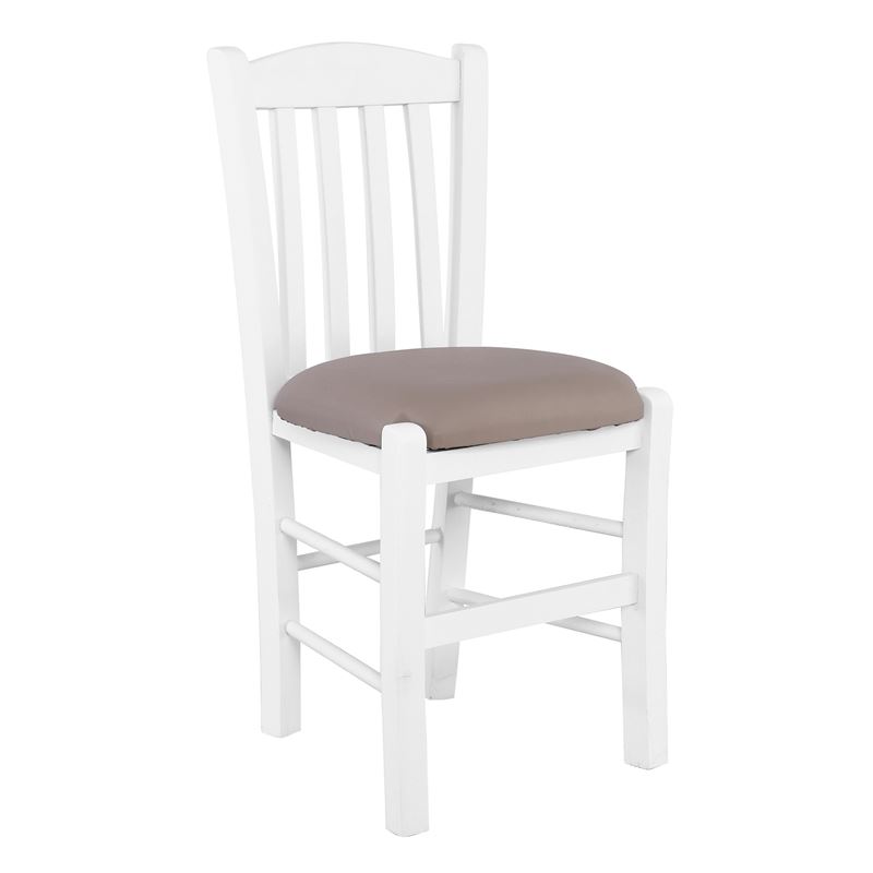 Καρέκλα Οξιά Βαφή Εμποτισμού Άσπρο, Κάθισμα Pu Cappuccino 1