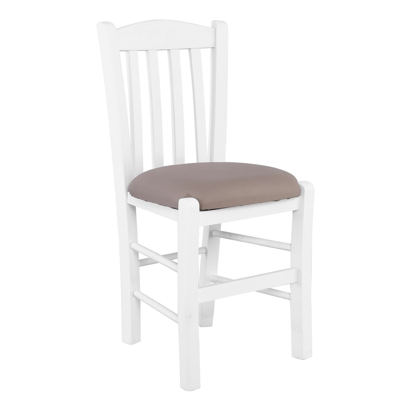 Καρέκλα Οξιά Βαφή Εμποτισμού Άσπρο, Κάθισμα Pu Cappuccino 2