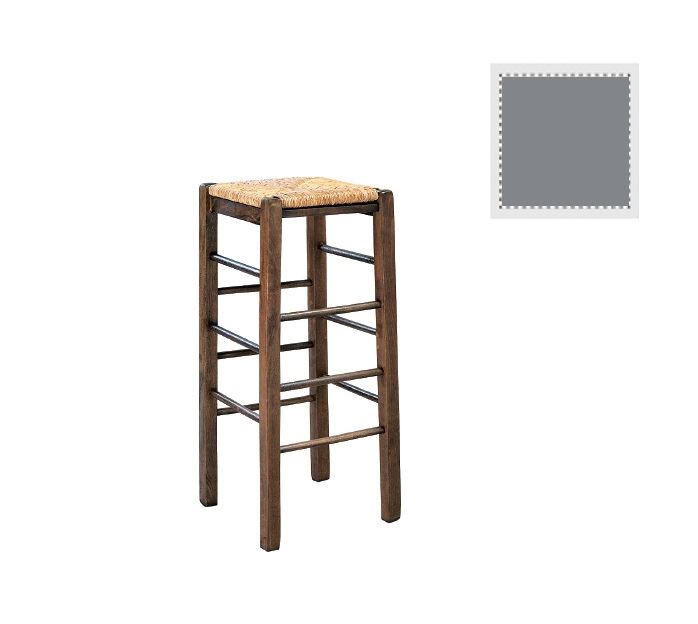 ΤΑΒΕΡΝΑΣ Σκαμπό BAR, Οξιά Βαφή Εμποτισμός Λάκα Γκρι, Κάθισμα Ψάθα 1