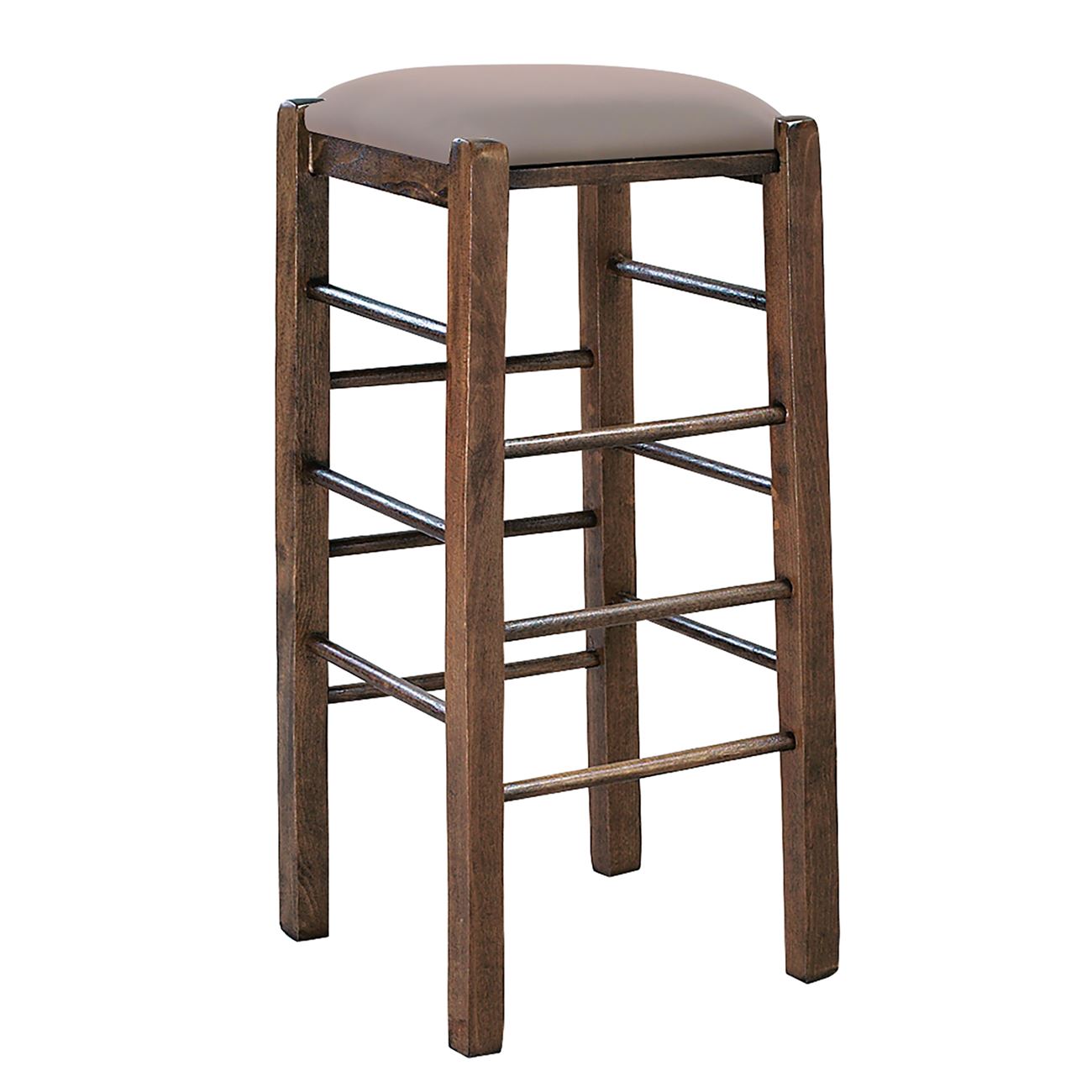 ΤΑΒΕΡΝΑΣ Σκαμπό BAR, Οξιά Βαφή Εμποτισμός Καρυδί, Κάθισμα Pu Cappuccino 2