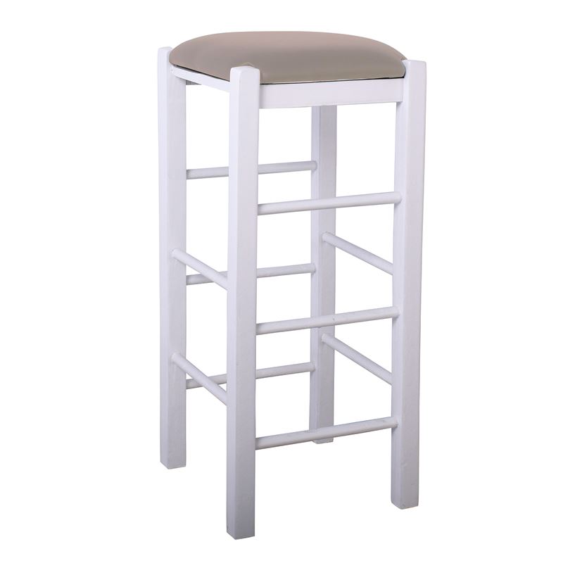 ΤΑΒΕΡΝΑΣ Σκαμπό BAR, Οξιά Βαφή Εμποτισμός Λάκα Άσπρο, Κάθισμα Pu Cappuccino 1