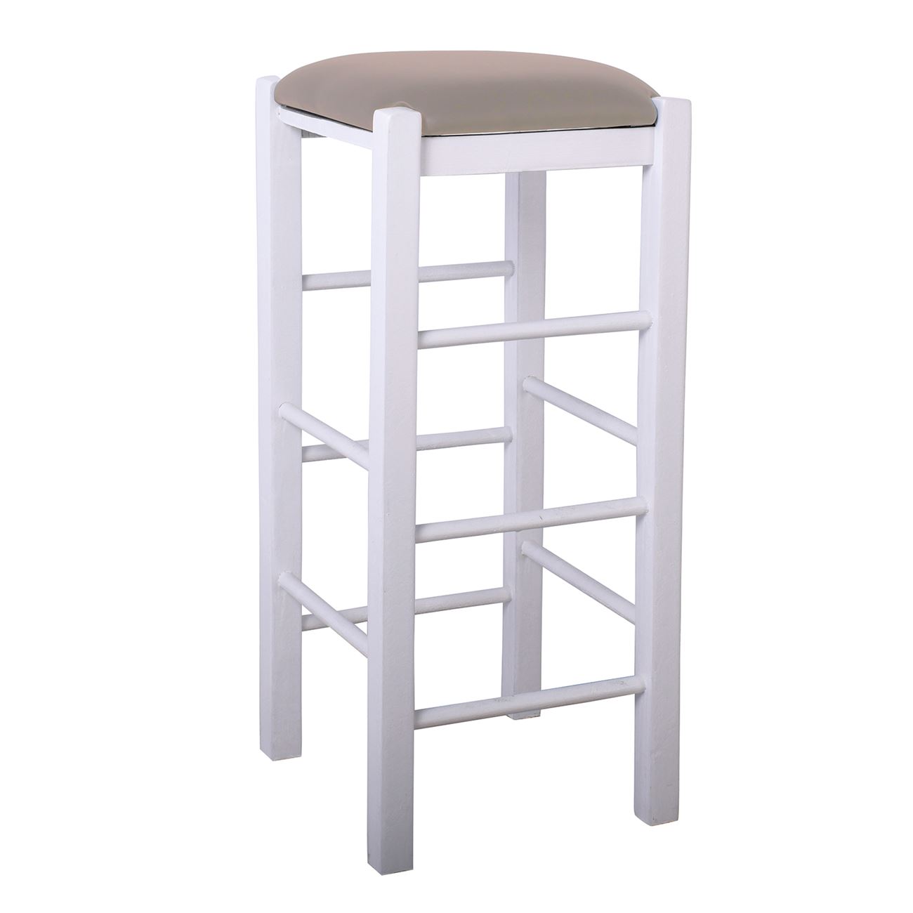 ΤΑΒΕΡΝΑΣ Σκαμπό BAR, Οξιά Βαφή Εμποτισμός Λάκα Άσπρο, Κάθισμα Pu Cappuccino 2